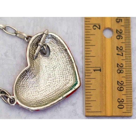 16 inch, Vintage Brutalist Red Heart Choker Chain Necklace - CO1 - Picture 3 of 3